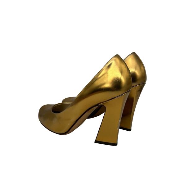 Yves Saint Laurent Metallic Gold Chunky Heel Peep Toe Pumps EUC 37 US 6.5 - Picture 8 of 16